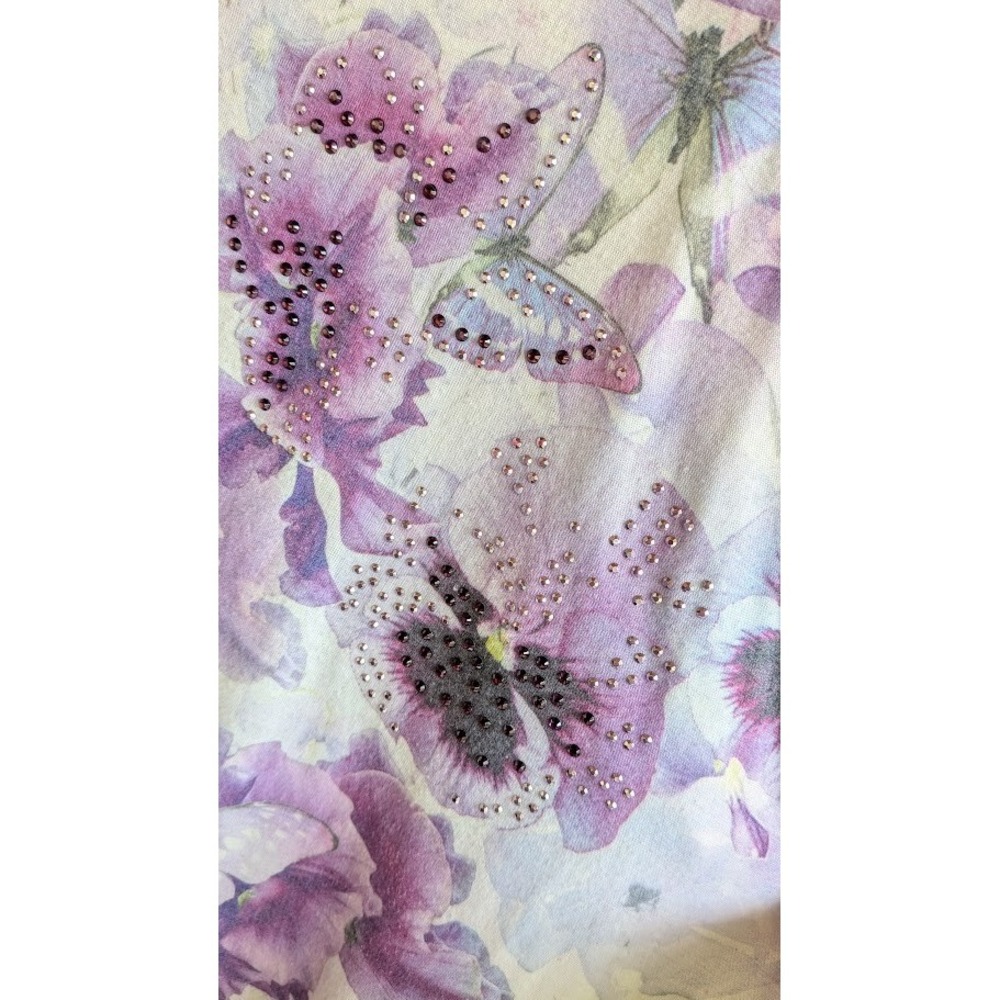 Women Top 2X Floral Asymmetrical Rhinestone Butterfly Fairy Cottagecore Romantic - Picture 4 of 11